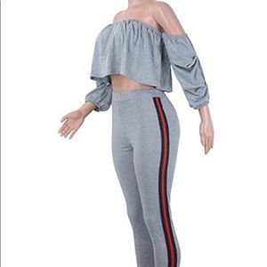 Women’s off shoulder ruffle puff 2 piece outfit